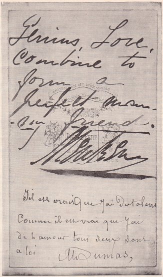 AUTOGRAPHS OF MENKEN AND DUMAS ON THE BACK OF MR. STODDARD'S COPY OF THE PRECEDING PHOTOGRAPH