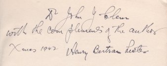 Dr. John J. Glenn, with the compliments of the authore, Xmas 1942, Henry Bertram Lister